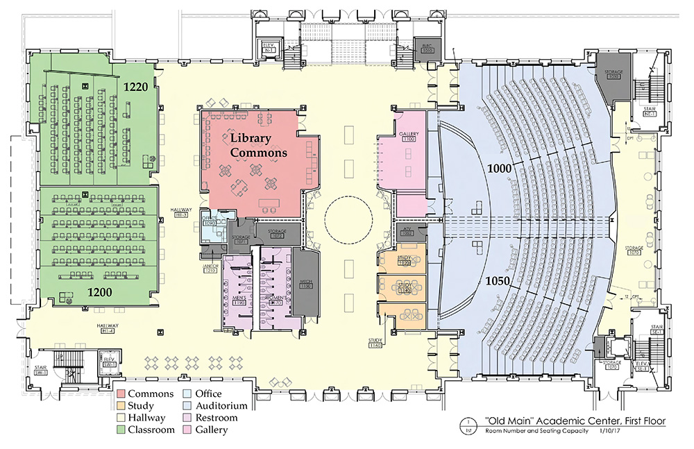 Floor plan of the first floor of Old Main Academic Center
