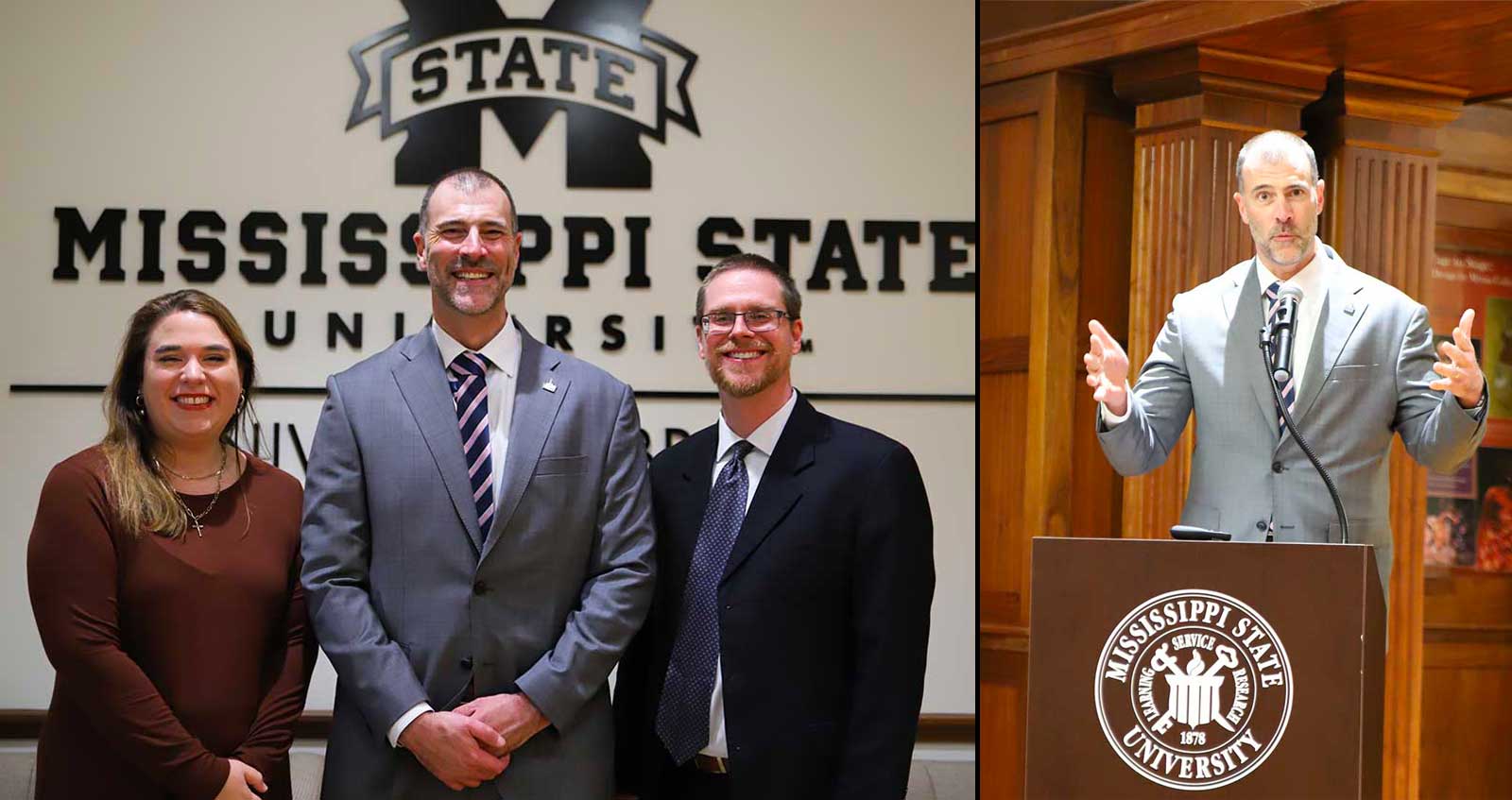 Kate Gregory, Director, Mississippi Political Collections, Dr. David Kieran, 2024 Montgomery Fellow, and David Nolen, Associate Dean of Archives & Special Collections